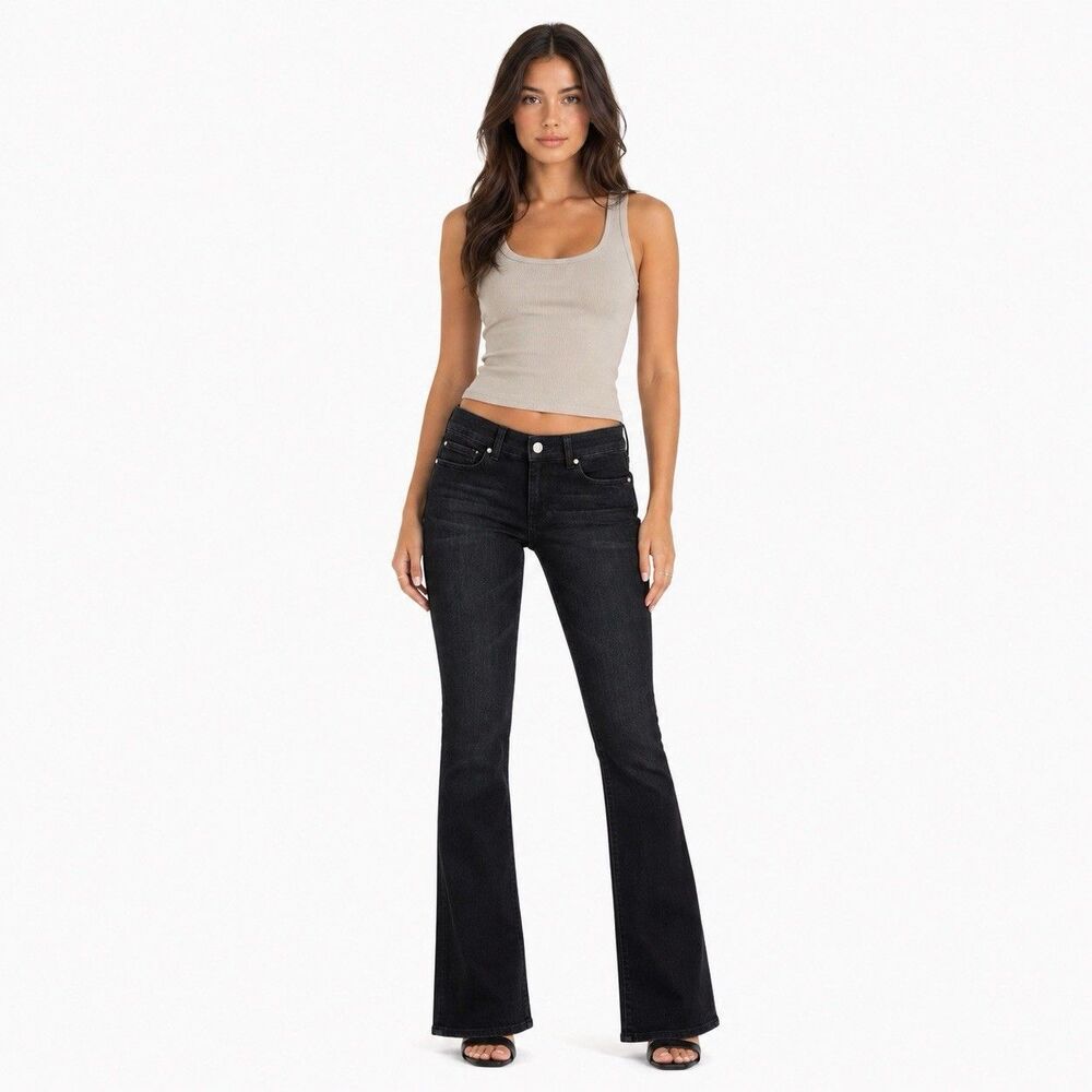 White House Black Market Noir Jeans Women 8R Black Slim Flare Low Rise 32x32.5